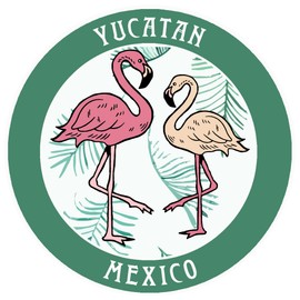 Blue Heron Two Flamingos Yucatan Mexico Car Truck Window Bumper Sticker Decal Souvenir - Dark Green