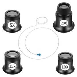 Jewellers Loupe,4 PCS Jewellers Loupe Magnifier with Eyepiece Steel Ring Adjustable Headband,Jewellers Magnifying Glass,Jewellery Eye Glass for Watch Jewelry Experimental Repair Tool(5x 10x 15x 20x)