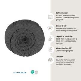 Schiesser Jersey elastane fitted sheet Elli, 97% cotton from sustainable production, for mattresses 90 x 190 cm to 100 x 220 cm, mattress height up to 25 cm, dark grey, anthracite