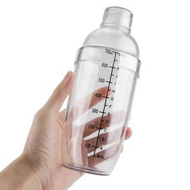 Fdit Anti-leakage Transparent Cocktail Shaker PC Resin Mixer with Scale Bar Tool(700ml)