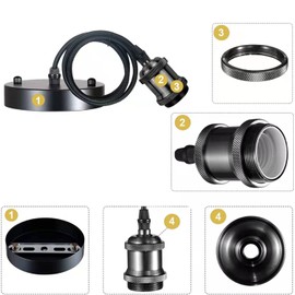 ASCMZOS Vintage Mini Pendant Light Cord Kit, Industrial Edison Retro Pendant Light UL Lamp Holder Fixture E26 E27 Lamp Socket, 3.94ft Adjustable Woven Fabric Hanging Light Cord Kit (Black)