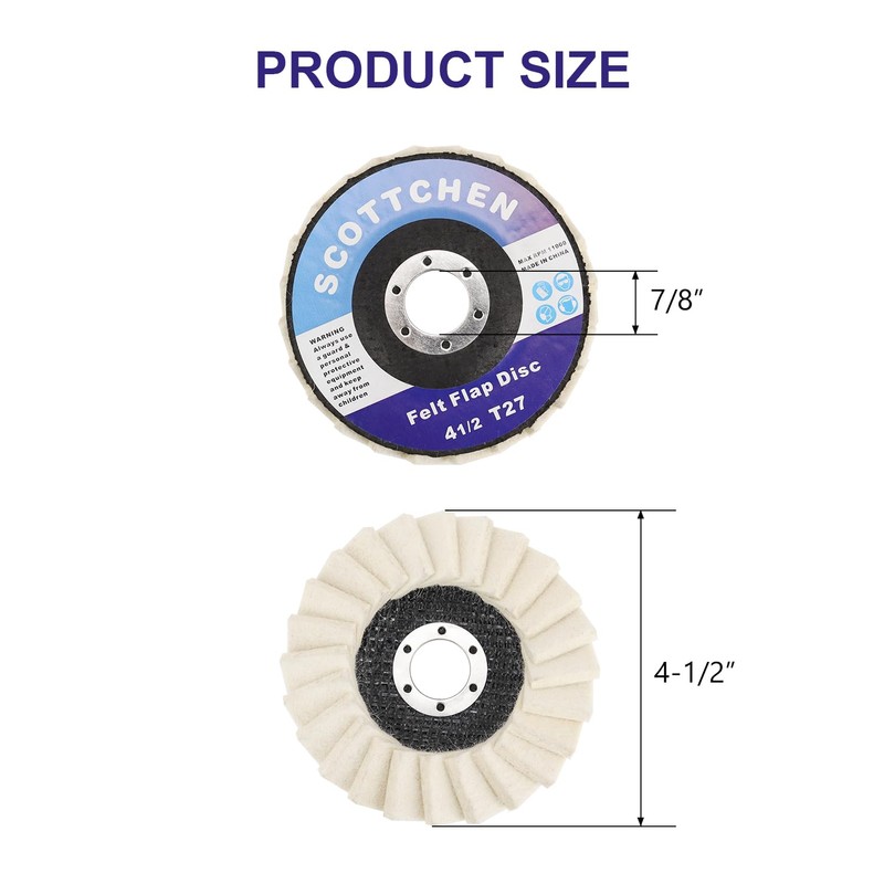 SCOTTCHEN Felt Flap Disc Abrasives 4-1/2" x 7/8" Arbor Buffing