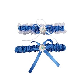 NBCMVMV Juego de ligas elásticas de boda para mujer para novia con abalorio, ligas de satén, Azul Real, Talla única