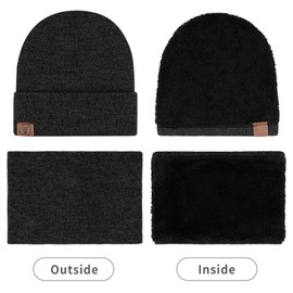 OZERO Winter Beanie Hat Scarf Gloves: Warm Knitted Beanie Hat Scarf and Gloves Set Thermal Fleece Lined Mens Winter Hat Neck Warmer with Touchscreen Gloves for Men Women- Grey, One Size