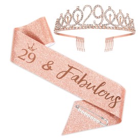SZHUIHER 29th Birthday Sash and Tiara, Rose Gold Birthday Sash, Crown 29 & Fabulous Sash and Tiara for Girls, 29th Birthday Gifts for Happy 29th Birthday Parties