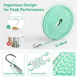 10m Clothes Lines, Portable Washing Line Extra Strong & Water Resistant
