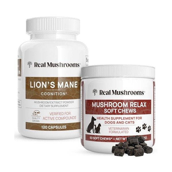 Real Mushrooms Lion’s Mane for Humans (120ct) & Mushroom Pet