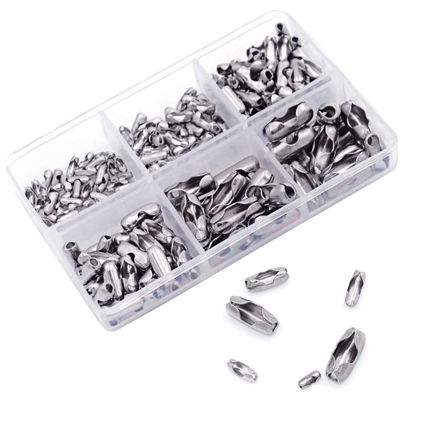 KINGOU 155pcs Stainless Steel Ball Chain Connector Clasps Fits for 1.6/2.0/2.4/3.2/4.0/4.8mm Beaded Ball Chain