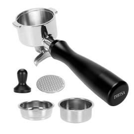 DIBTSA 51mm Espresso Portafilter 2 Ears Double Spout Compatible with EC200 ECO310, Included 12g 16g Filter Basket and Puck Screen, Anodized Aluminum Handle Black