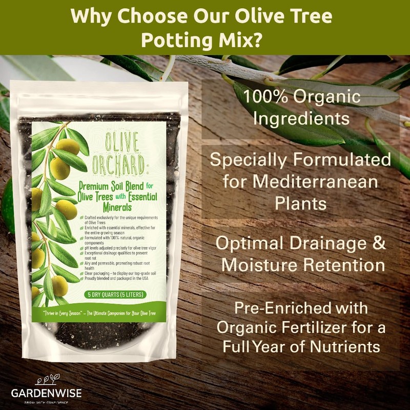 GARDENWISE Organic Olive Tree Potting Mix  Fast-Draining, Nutrient-Rich  Soil for Indoor & Outdoor Olive Trees  Mediterranean Plant Care   Long-Lasting Formula (2 QUARTS) - ibspot.com