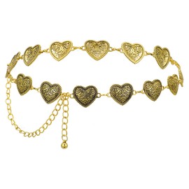AOZUO Western Heart Chain Belts for Women, Metal Concho Belt Trendy Cowgirl Boho Belt for Country Skirt Jeans Dresses Pants(Gold)