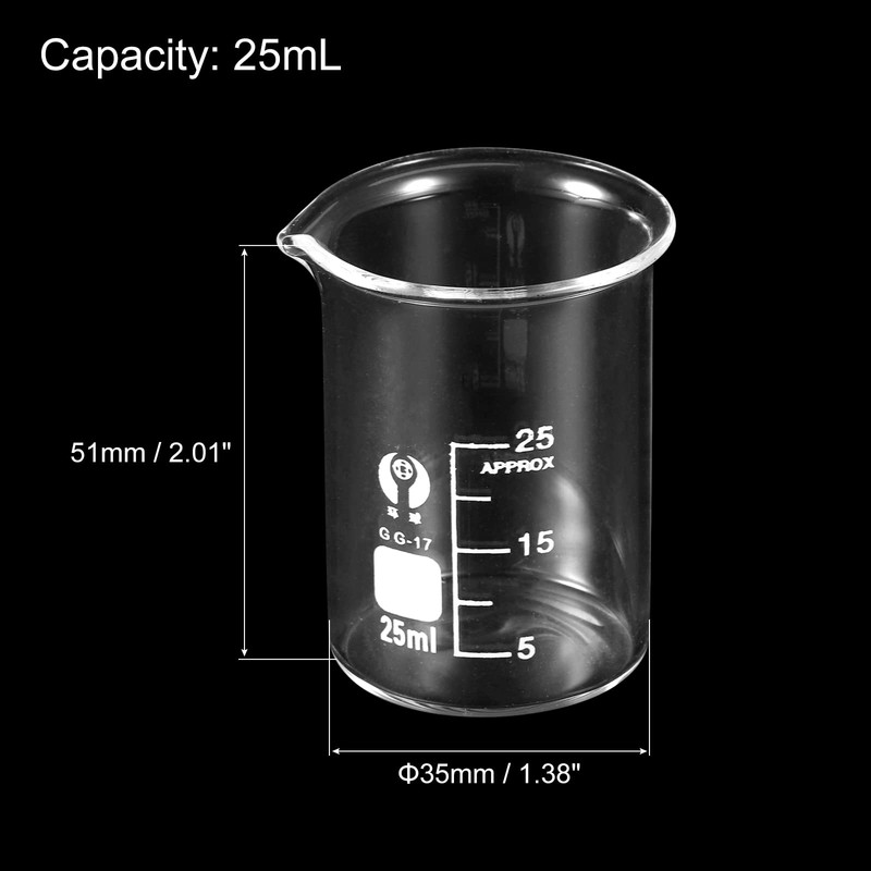 PATIKIL 3Pcs 25ml Low Form Glass Beaker, 3.3 Borosilicate Glass
