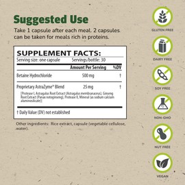 Master Supplements HCL-Stim - 30 Vegetable Capsules - Provides Digestive Support + Gas & Bloating Relief - Vegan, Gluten Free - 30 Servings