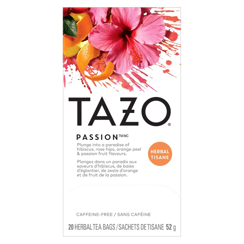 TAZO Passion Herbal Tea Bags, Hot or Iced, Caffeine Free,