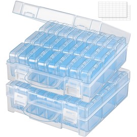 Diamond Painting Storage Box, Diamond Painting Accessory Boxes, 24 Grids, Transparent Diamond Painting Storage Box, Diamond Painting Beads Storage Box (2 Pieces - 24 Grids Blue)