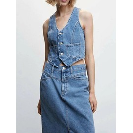 Edhomenn 2024 Womens Denim Vest V-neck Button Down Jean Vest Fashion Waistcoat Vest Y2k Summer Tank Tops Streetwear (01 Blue, L)