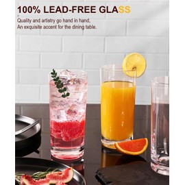 LUNA & MANTHA Drinking Glasses Highball Glasses Set of 4, Water Glasses 16oz, Wide Mouth Design Lead-Free Crystal Glassware, Cocktail Glasses Drinking Set, Tall Glass Cups for Mojito and Tom Collins