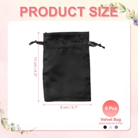 YELARXI Satin Jewelry Bags with Drawstrings, Silk Earring Gift Bags Wedding Favor Pouch 3 x 4 Inch Fit for Jewelry Candy Christmas Party Graduation Birthday - (6 Pack, Black/Grey/White)
