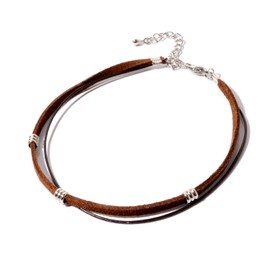 Naru Genuine Leather Cord Anklet, Men's, Women's, Pair of Matches, Couples, Stay On, Simple, Popular, Brand, 2 Layers, Cowhide leather, stainless steel