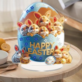 1 Pcs Easter Tabletop Diamond Art Kits Cute Easter Eggs Bunny Designs Acrylic DIY Diamond Desktop Ornament Spring Animals Double-Sided Diamond Painting Tabletop Decoration Accessories For Home Decor