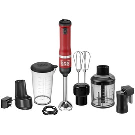 BLACK+DECKER Kitchen Wand Cordless Immersion Blender, 4 in 1 Multi Tool Set, Hand Blender with Charging Dock, Red (BCKM1014K06)