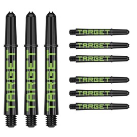 Target Darts Pro Grip Tag Shaft (Pack of 9) Multipack Shafts, Professional Dart Accessories, Dart Shaft Set - Black & Green, Interim Report Length