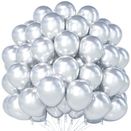 Teselife Metallic Silver Balloons, 100Pcs 12 Inch Chrome Silver Balloons, Latex Silver Party Balloons for Men Women Birthday Baby Shower Anniversary Graduation Engagement Party Decorations