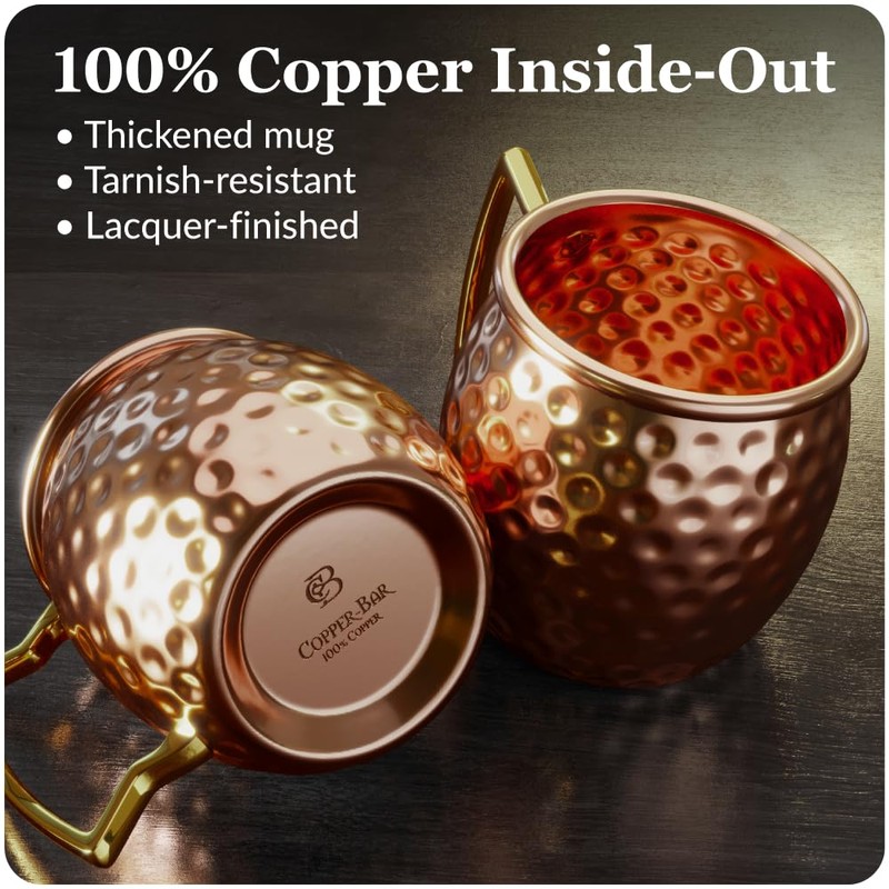 COPPER-BAR Moscow Mule Copper Mugs - Unique HANDCRAFTED Gift Set