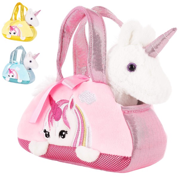 BRUBAKER Unicorn Bag White - 20 cm - Plush Toy in Handbag - Plush Stuffed Toy Cuddly Toy - Pink