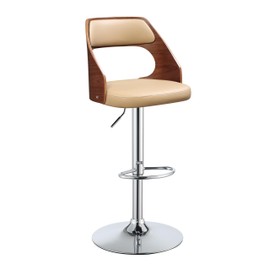 ACME Camila Adjustable Stool w/Swivel (1Pc) - 96752 - Beige PU & Walnut - 25"~33" Seat Height