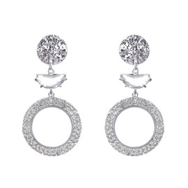 Kercisbeauty Statement Hammered Circle Stud Rhinestones Beads Round Dangle Drop Earrings for Women Girls Special Occasion, Small, Metal, No Gemstone