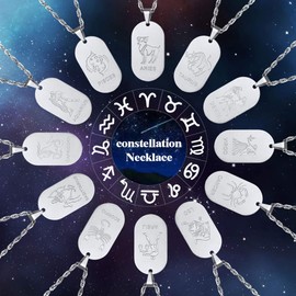 Constellation Dog Tag Pendant Capricorn Necklace Men Women Zodiac Sign Horoscope Jewelry Hip Hop