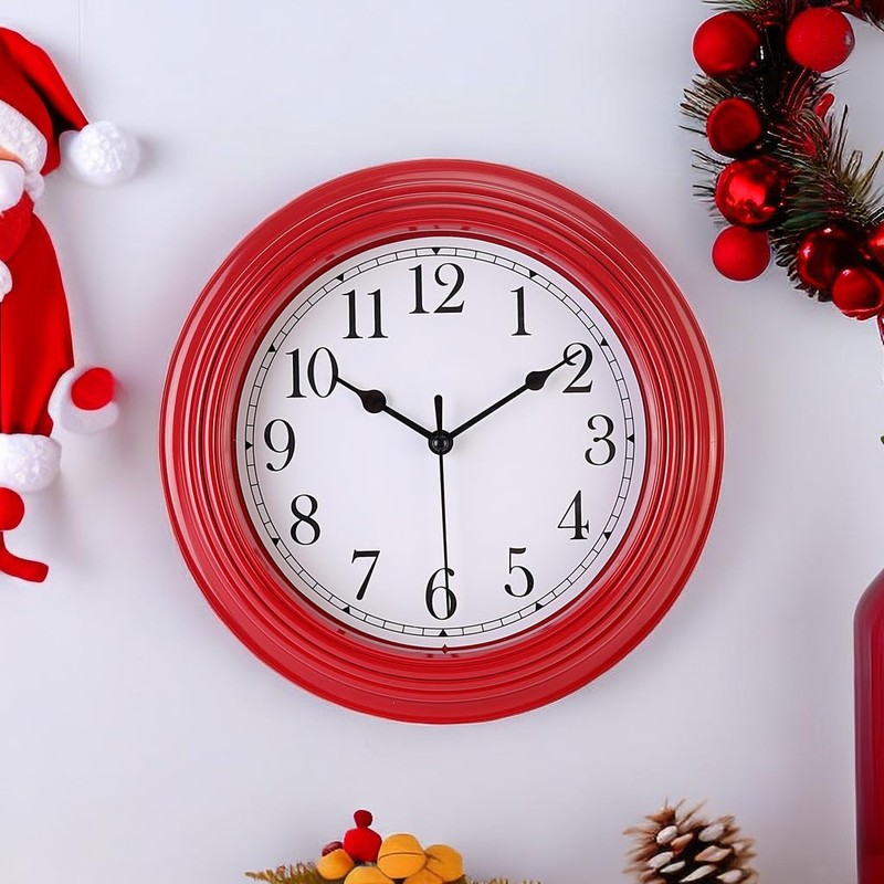 Topkey Silent Wall Clock Kitchen 9 Inch Retro Non-Ticking Decorative