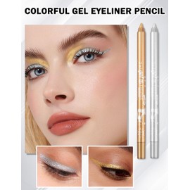 Jutqut 2 x Gel Eyeliner Mat, Silver and Gold Waterproof Eye Pencil, Waterproof Long Lasting Liner Stick, Eyeliner Pen Smudge-proof Tattoo, Dense Creamy Texture, Waterproof Eyeliner for Women