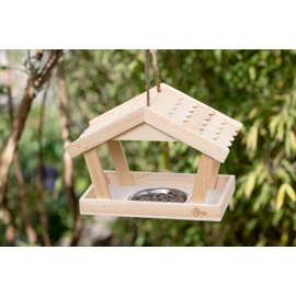 Wooden Bird Feeder for Hanging Birds with Bowl or Drinker for Garden, Patio or Balcony, Bird Feeder House