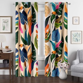 tubeamin Colorful Tropical Plant Curtains Abstract Palm Leaf Window Treatments 96 inch Long Decor Boho Jungle Toucan Birds Grommet Room Darkening Curtain for Kids Bedroom, Living Room, Art Gallery