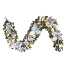 Pre-lit 6 feet Winter White Silver Christmas Garland 20 LED Lights with Timer Battery Operated,Lighted Christmas Garland for Mantle Fireplace Stairs,Christmas Decoration for Front Door, in/Out Decor