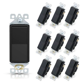 ELEGRP 3 Way Decorative Light Switch, 15Amp, 120/277 Volt, AC Decora Rocker Paddle Wall Switch Replacement, Self-Grounding, Residential and Commercial Grade, UL Listed (10 Pack, Glossy Black)