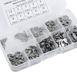 200Pcs 10 Size 304 Stainless Steel E-Clip Retaining Snap Opening Ring Circlip Kit 1.5/2 /3/4/5/6/7/8/9/10mm with Plastic Box