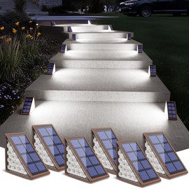 NIORSUN Solar Step Lights for Outside,Solar Stair Lights Outdoor Waterproof IP67 Auto On Off,Cool White Light,Solar Lights for Steps,Stair,Patio,Yard,Porch,Front Door,Sidewalk,Deck Decor,Brown,6 Pack