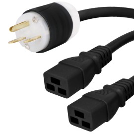 Iron Box NEMA 6-15P to 2x C19 Y Splitter Cord, 15A/250V 14 AWG - Iron Box IBX-2729 - 6 ft