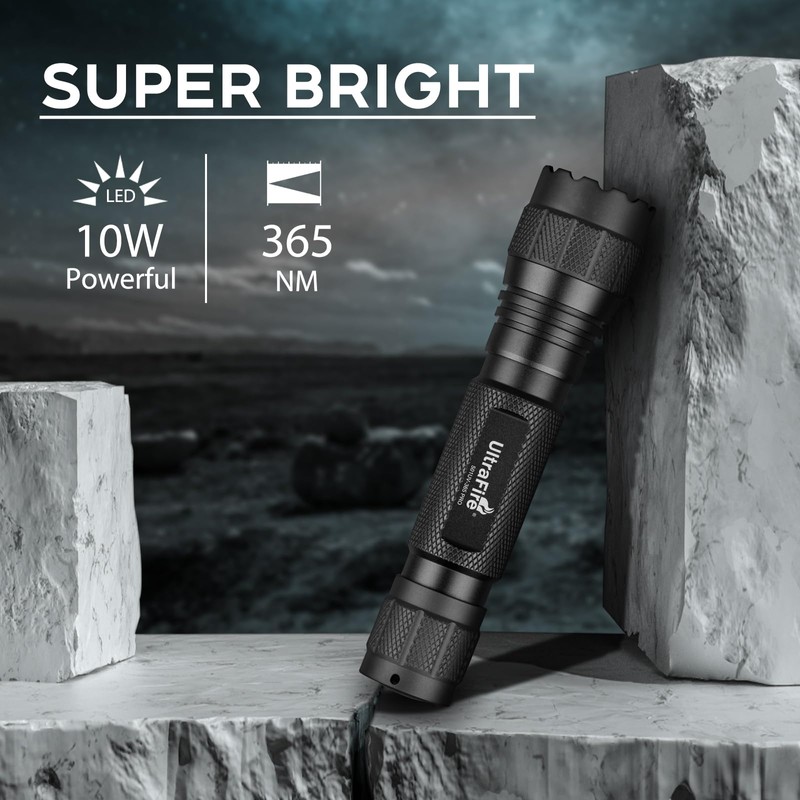 ULTRAFIRE 365nm UV Flashlight, 10W Single Mode Black Light Flashlight,