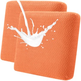 Fuloon Waterproof Couch Cushion Covers, Stretch Sofa Seat Cushion Covers Solid Cushion Slipcovers Washable Furniture Protector Suitable for Armchair Loveseat Sofa (Orange, 2 Pieces)