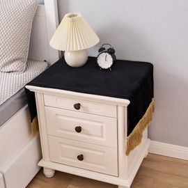 Small Black Table Runner Solid Color Short Coffee Table Runner with Tassel Soft Velvet Fabric Washable Wipeable Nightstand Cover for Indoor Outdoor Home Kitchen Decoration 16 * 36 Inch