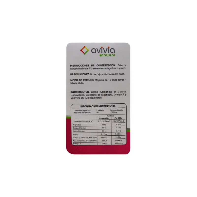 Calciovitamina D3omega-3 (avivia) C30 Tabs. 600 Mg400 Ui Sabor Sin