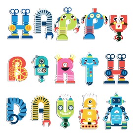 Robot Birthday Party Banner Robots Happy Birthday Banner Cartoon Birthdays Sign Baby Shower Photo Props Kids Robots Birthdays Party Supplies and Decorations