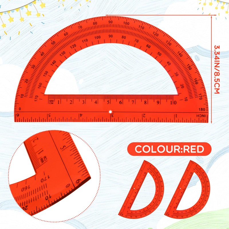 EBOOT Plastic Protractor Math Protractors 180 Degrees, 6 Inch, Pack