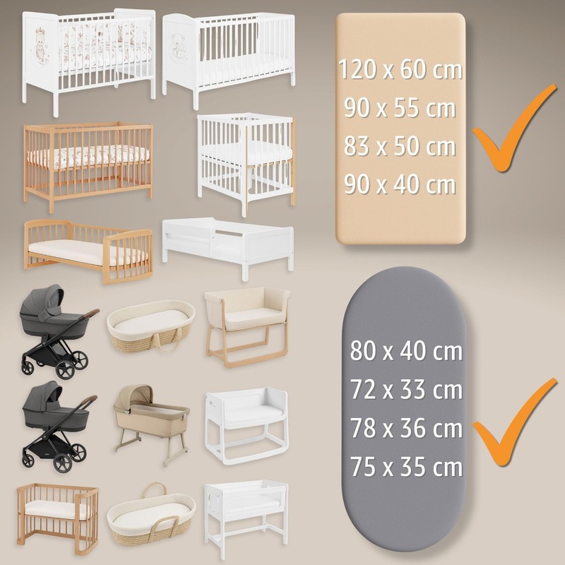 Lenzuola con angoli per passeggino Set di 3: 35x75 cm