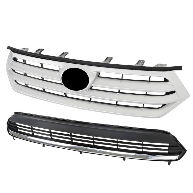 SEBLAFF Chrome Front Bumper Upper and Lower Grille Assembly Set