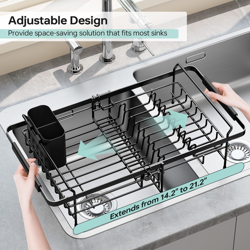 Urackify Dish Drying Rack in Sink - Expandable (14.5''-18''L) Over